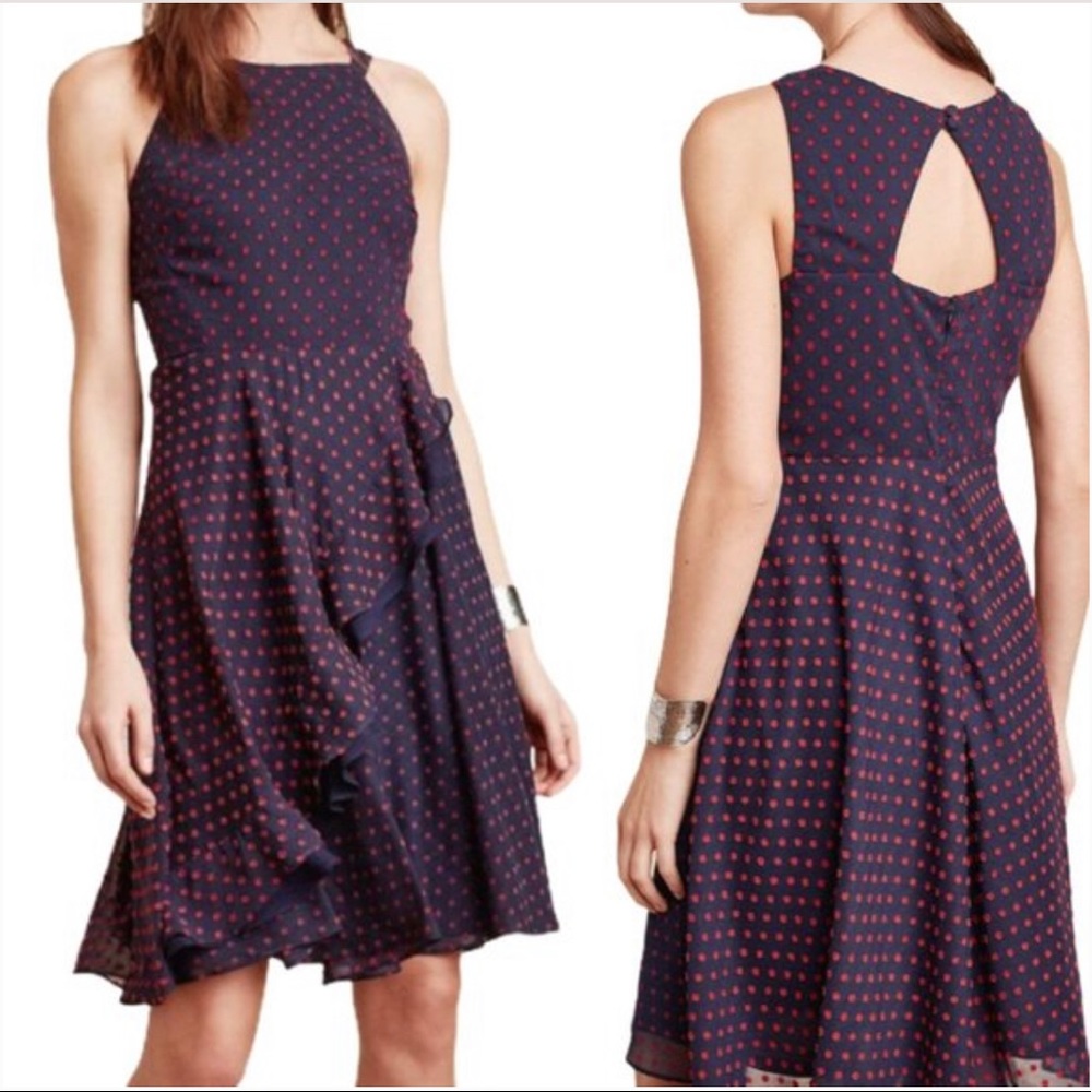 Anthropologie Eva Franco Maryanne Swiss Dot Dress Blue Red Size 2
